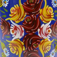 Close-up of the Blue Hand Painted Floral Finish 