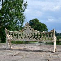 Rear view of Antique Cream Cast Iron Three Seater Garden Bench Rear view of Antique Cream Cast Iron Three Seater Garden Bench