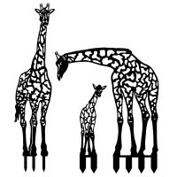 Black Giraffe Family Silhouette on White Background