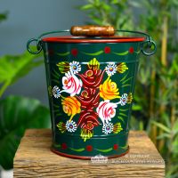 Green Narrowboat Hand Painted Bucket in Large Green Narrowboat Hand Painted Bucket in Large