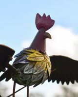 Large Metal Rooster Rocking Garden Spike Close up of the Head nad Beak