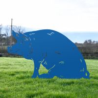 Blue Finish Sitting Pig Silhouette 