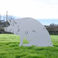 Silver Finish Sitting Pig Metal Silhouette Silver Finish Sitting Pig Metal Silhouette