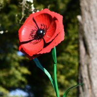 Red Poppy Garden Ornament with Green Stem