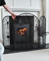 Scale image of ornate black triple fold fire guard