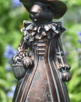 Close up of intricate detail on rabbit garden statue