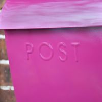 Embossed Lettering on “Persian Summer” Bright Pink Contemporary Post Box Embossed Lettering on “Persian Summer” Bright Pink Contemporary Post Box