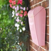 Side view of "Rose Mist" Light Pink Contemporary Post Box 