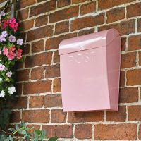 "Rose Mist" Light Pink Contemporary Post Box on Brick Wall 