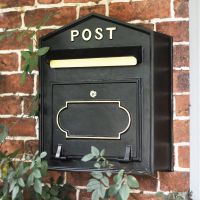 "Osteler Splendour" Black Wall Mounted Post Box with Gold Lettering