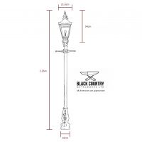 Detailed dimensions of 2.2m Harrogate lamp post and lantern set