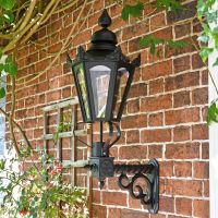 Medium Black Concordia Hexagonal Lantern on Royale Bracket  Medium Black Concordia Hexagonal Lantern on Royale Bracket
