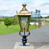 Brass Dorchester Pillar Light and Lantern Set in Situ on the Drive Way