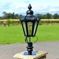 86cm Black Hexagonal Pillar Light and Lantern Set on a Brick Pillar