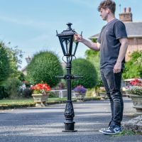 Black Gothic Miniature Lamp Post with Male for Scale