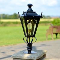 Black Gothic Pillar Light and Lantern Set on a Brick Pillar