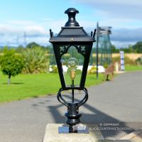 81cm Black Gothic Pillar Light and Lantern Set in Situ on Adriveway