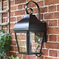 Midnight Black Flush Wall Lantern With Scrolled Bracket