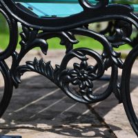 Close up of cast iron filigree and floral detailing 