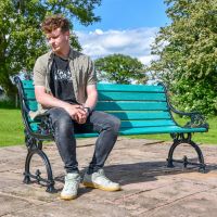 Green Park Bench with male for scale  Green Park Bench with male for scale
