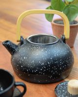 "Ginga" Cast Iron Japanese Style Teapot in Black with Lid Off