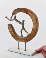 Scale image of cast aluminium, mango wood & marble interior art sculpture Scale image of cast aluminium, mango wood & marble interior art sculpture