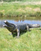 Life-Size Cast Aluminium Crocodile Garden Sculpture in Situ