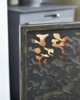 Close Up Of "Lignum Vitae" Brushed Gold Fire Guard Finish Close Up Of "Lignum Vitae" Brushed Gold Fire Guard Finish