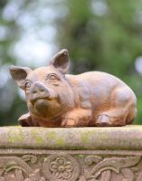 Cast Iron Resting Pig Garden Sculpture