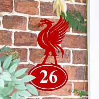 Liver Bird Iron House Number Sign in Situ on a Brick Wall Liver Bird Iron House Number Sign in Situ on a Brick Wall