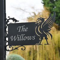 Liver Bird Wall Bracketed House Name Sign in a Front Garden