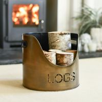 Square Image Of "LOGS" Log & Kindling Holder In Antique Brushed Gold Square Image Of "LOGS" Log & Kindling Holder In Antique Brushed Gold