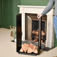 Long Black Contemporary Log Rack to Scale