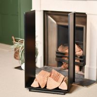 Long Black Contemporary Log Rack in Situ