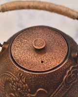 Close up of "Loong" Bronze Finish Cast Iron Japanese Style Teapot lid