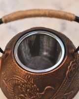 Close up of "Loong" Bronze Finish Cast Iron Japanese Style Teapot strainer