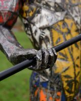 ‘Vertigo’ the Tightrope Walker Upcycled Oil Drum Garden Sculpture close up of detailed hand gripping balancing pole