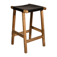 Mango Wood & Black Goat Leather Stool Mango Wood & Black Goat Leather Stool