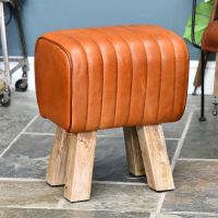 Mango Wood & Tan Goat Leather Bug Stool in Situ Mango Wood & Tan Goat Leather Bug Stool in Situ