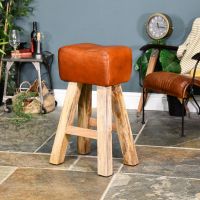 Mango Wood & Tan Goat Leather Counter Stool in situ in the Living Room