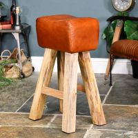 Mango Wood & Tan Goat Leather Counter Stool in Situ