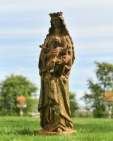 Mother Mary Holding Baby Cast Iron Sculpture - Light Mother Mary Holding Baby Cast Iron Sculpture - Light