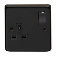 13 Amp Single Plug Socket with Switch Finished in a Matt Black 