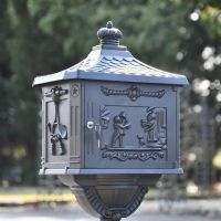 Close-up of the Matt Black Freestanding Huntingdon Post Box