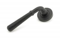 Matte Black Hammered Lever Door Handle on Rose Side View