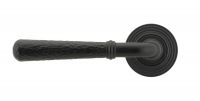 Matte Black Hammered Unsprung Lever Door Handle on Beehive Rose Front Matte Black Hammered Unsprung Lever Door Handle on Beehive Rose Front