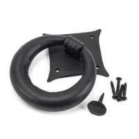 Matte Black Iron Traditional Ring Door Knocker and Fixings
