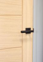 Matte Black Textured Unsprung Lever Door Handle on Square Rose on Door Matte Black Textured Unsprung Lever Door Handle on Square Rose on Door