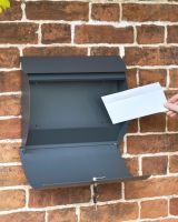 Lockable Front Open & In Use on "Urban Obsession" Matte Grey Wall Mounted Post Box 