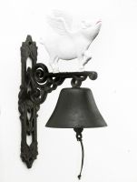 Cast Iron Hand painted Garden Bell - Bringing Home the Bacon Flying Pig